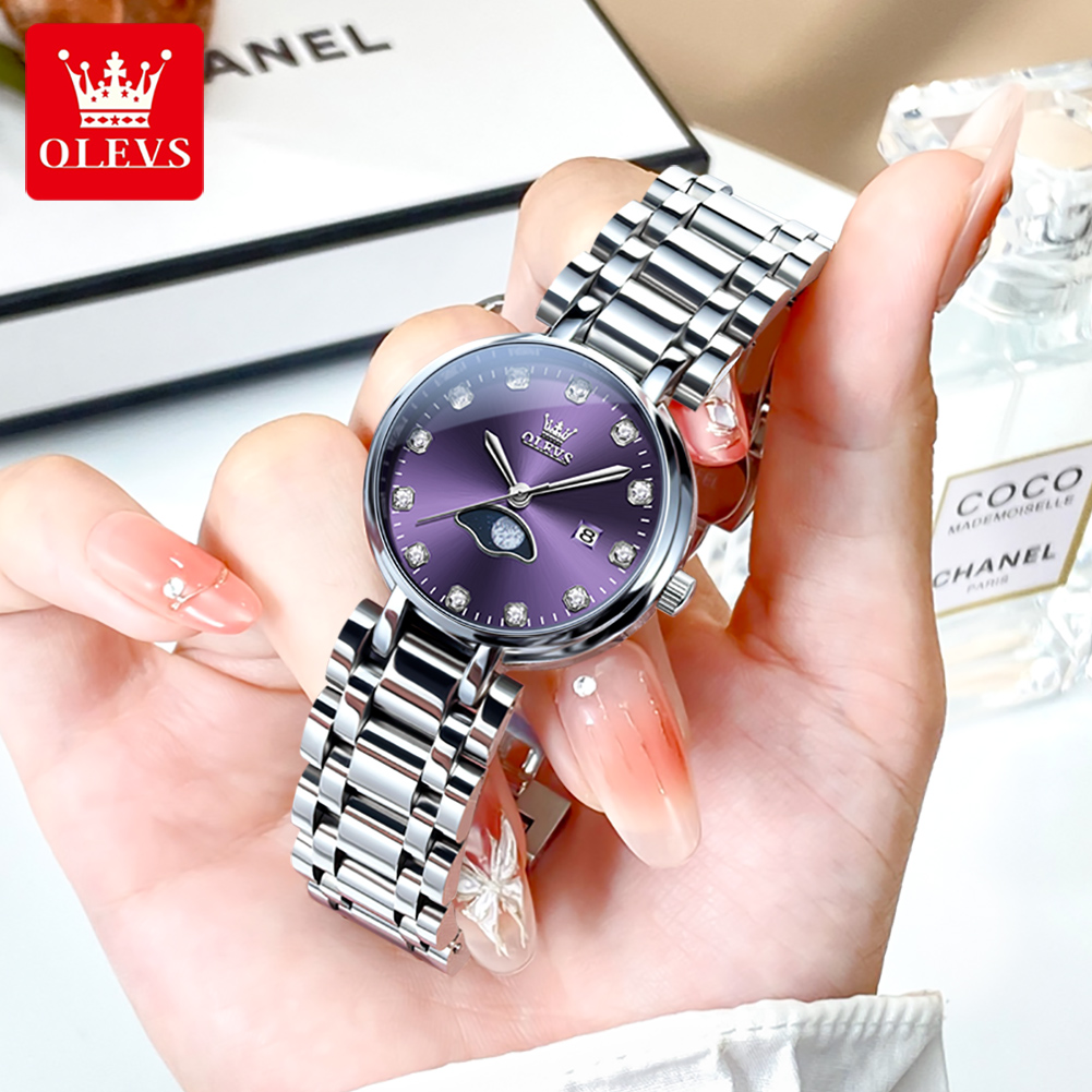 Luxury Watch Moon Phase - OLEVS-Montre à quartz étanche pour femme,